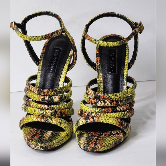 Topshop multi-Color Open toe Snake Print Heels Size 37 EU/ 6.5 US - Picture 2 of 7